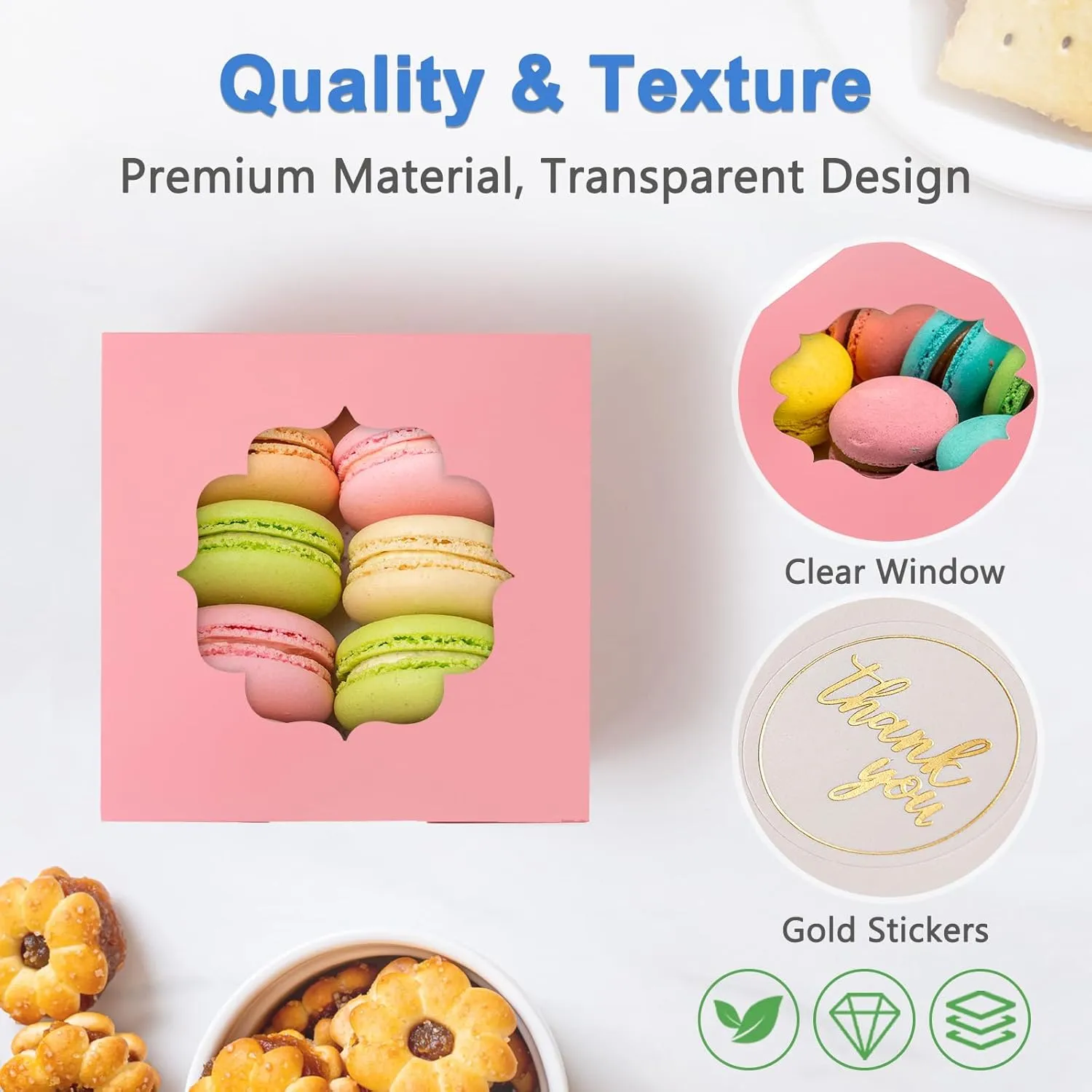 Shallive 4-Inch Small Cookie Boxes 100 Pcs Pink - Bakery Treat Boxes with Window for Barbie Favor To-go Containers for Cake Slice, Macarons, Donuts 4x4x2.5