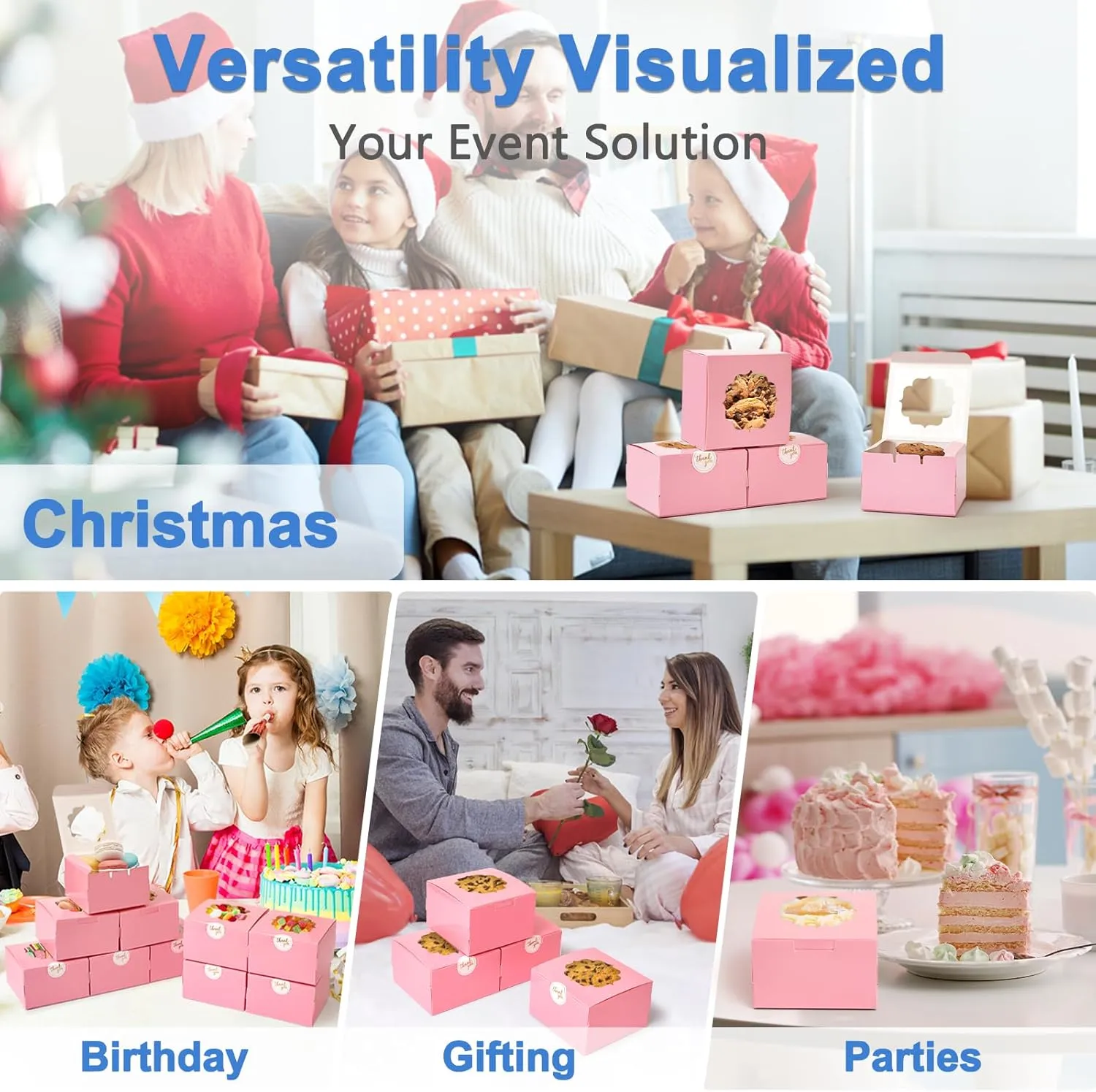 Shallive 4-Inch Small Cookie Boxes 100 Pcs Pink - Bakery Treat Boxes with Window for Barbie Favor To-go Containers for Cake Slice, Macarons, Donuts 4x4x2.5