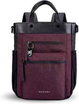 Sherpani Soleil, Anti Theft Convertible Backpack, 3 in 1 Tote Bag, Crossbody Bag, Cross Body Purse, 18L Travel Backpack, Travel Gifts for Women, RFID Protection, Fits 15 Laptop (Merlot)
