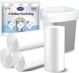 Small Trash Bags 4 Gallon, 100 Count Small Garbage Bag Bathroom White Mini Trash Bag Trash Can Liners Unscented Small Garbage Bags for Bathroom Can
