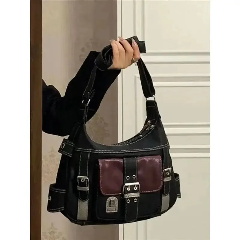 Sohiwoo American Retro Pu Leather Women Bag Fashion Black Bag Shoulder Bags Crossbody Bag Commute Tote Messenger Bag Flap Bag