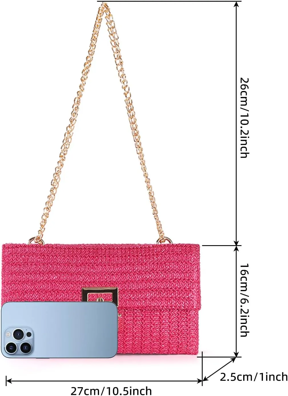 Straw Chain Clutch Purses for Women Ladies Woven Envelope Handbag Shoulder Crossbody Beach Bag