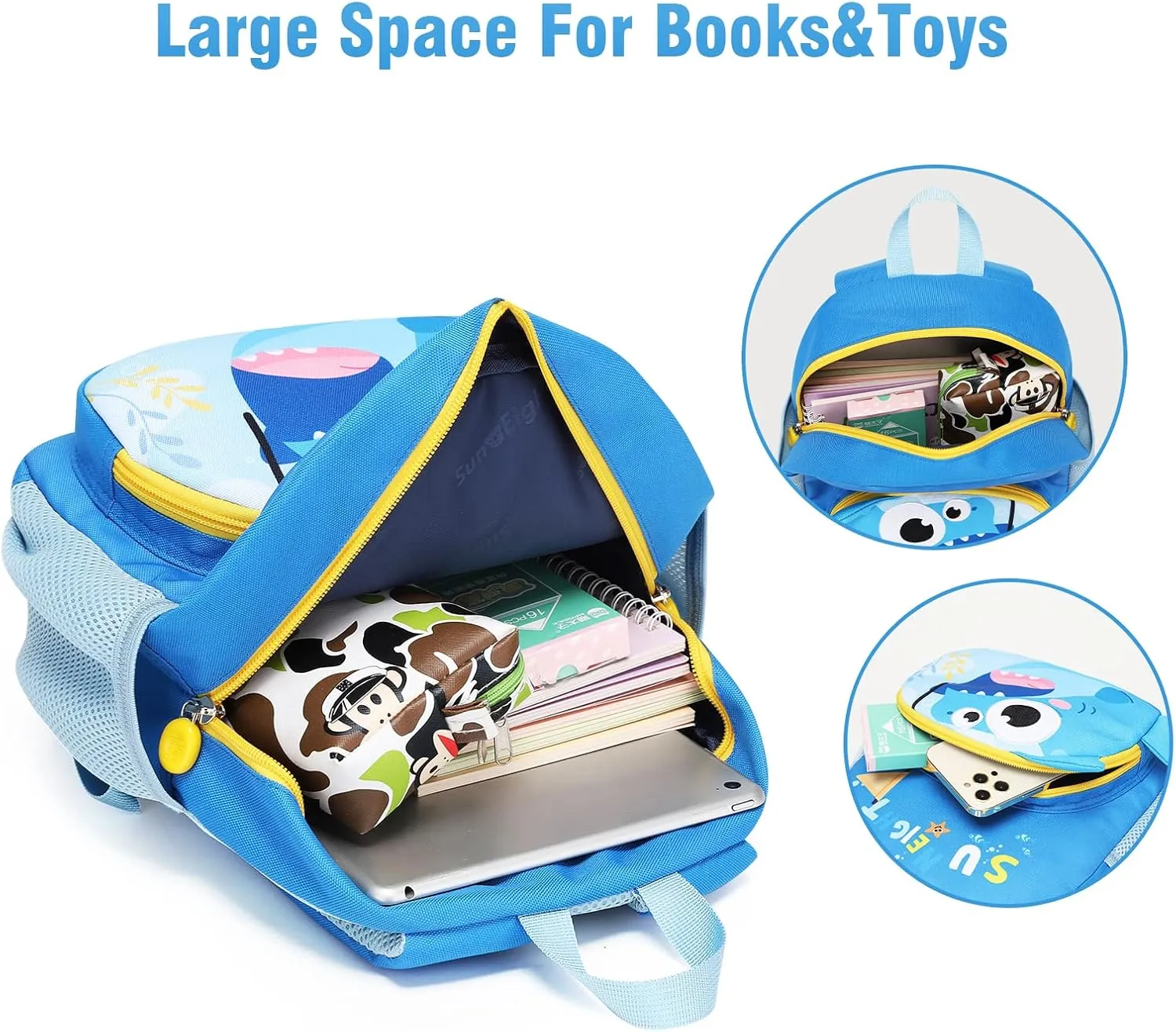 SUN EIGHT Preschool Backpack Toddler with Anti-Lost Harness 3D Cartoon Animal Waterproof School Bag for Baby Girl Boy 1-4 Years Baby Backpack (Shark)