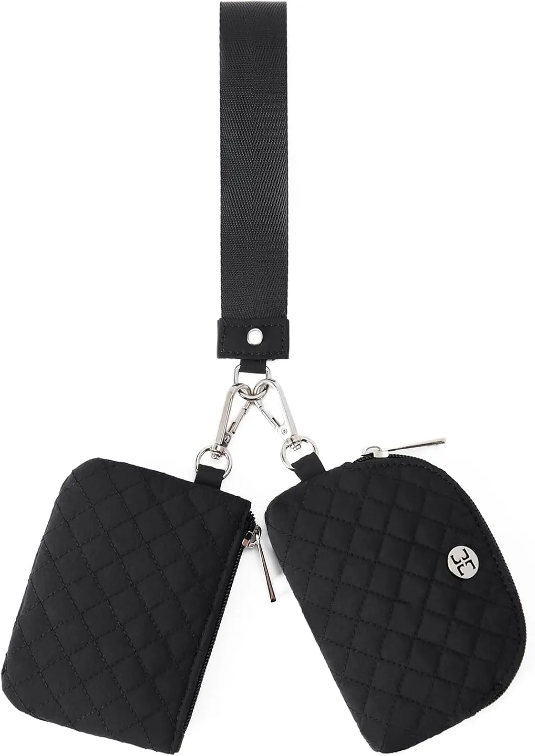 Telena Mini Zip Around Wristlet Wallets for Women Coin Purse Keychain Dual Pouch Wallet Black