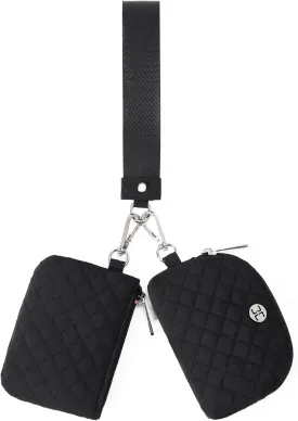 Telena Mini Zip Around Wristlet Wallets for Women Coin Purse Keychain Dual Pouch Wallet Black