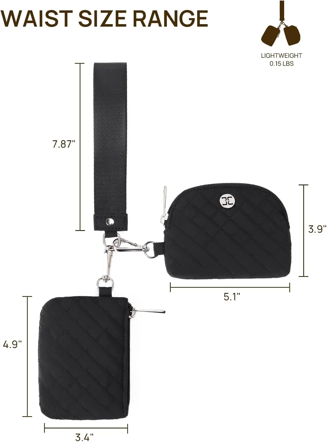Telena Mini Zip Around Wristlet Wallets for Women Coin Purse Keychain Dual Pouch Wallet Black