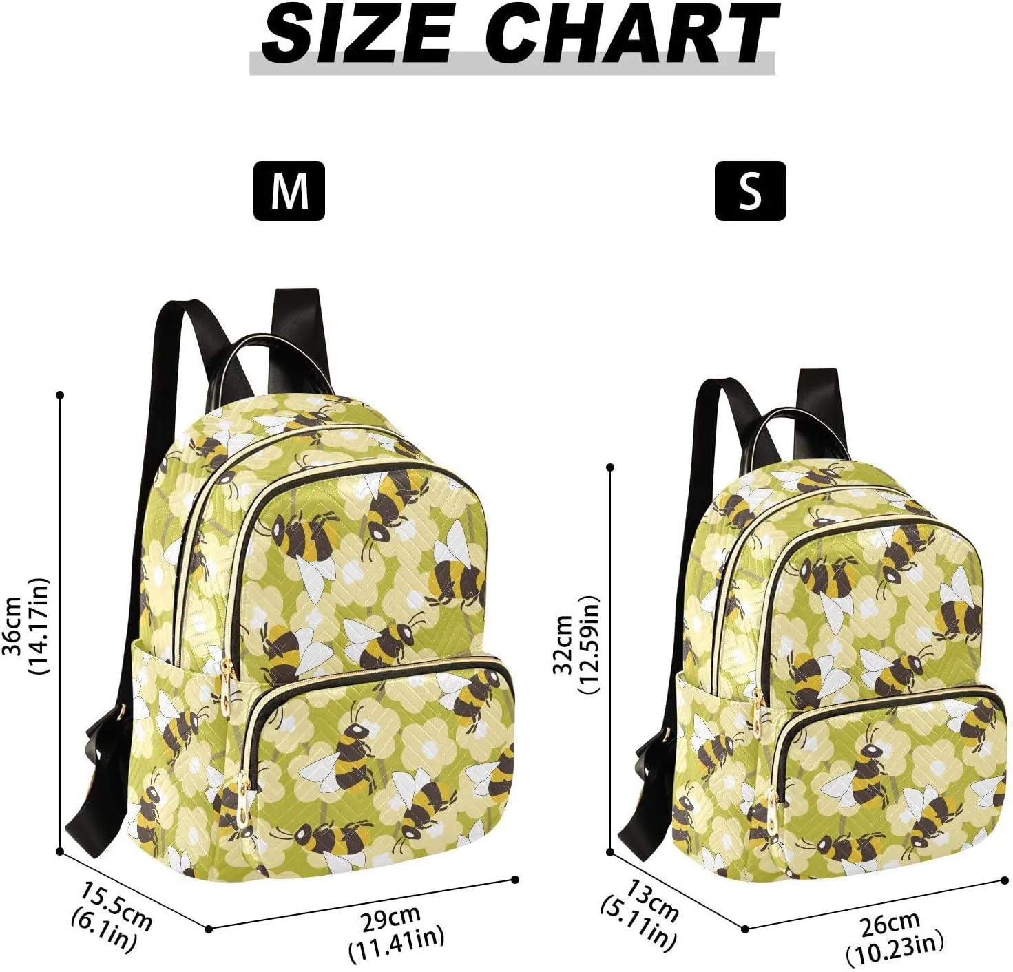 VIGTRO Women Fashion Backpack Quilted Mini Purse Colorful Bees Flowers, Lightweight Travel Casual Shoulder Backpack with Adjustable Straps Size M