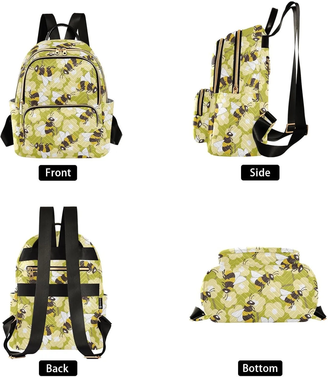 VIGTRO Women Fashion Backpack Quilted Mini Purse Colorful Bees Flowers, Lightweight Travel Casual Shoulder Backpack with Adjustable Straps Size M