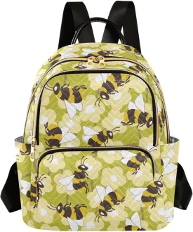 VIGTRO Women Fashion Backpack Quilted Mini Purse Colorful Bees Flowers, Lightweight Travel Casual Shoulder Backpack with Adjustable Straps Size M