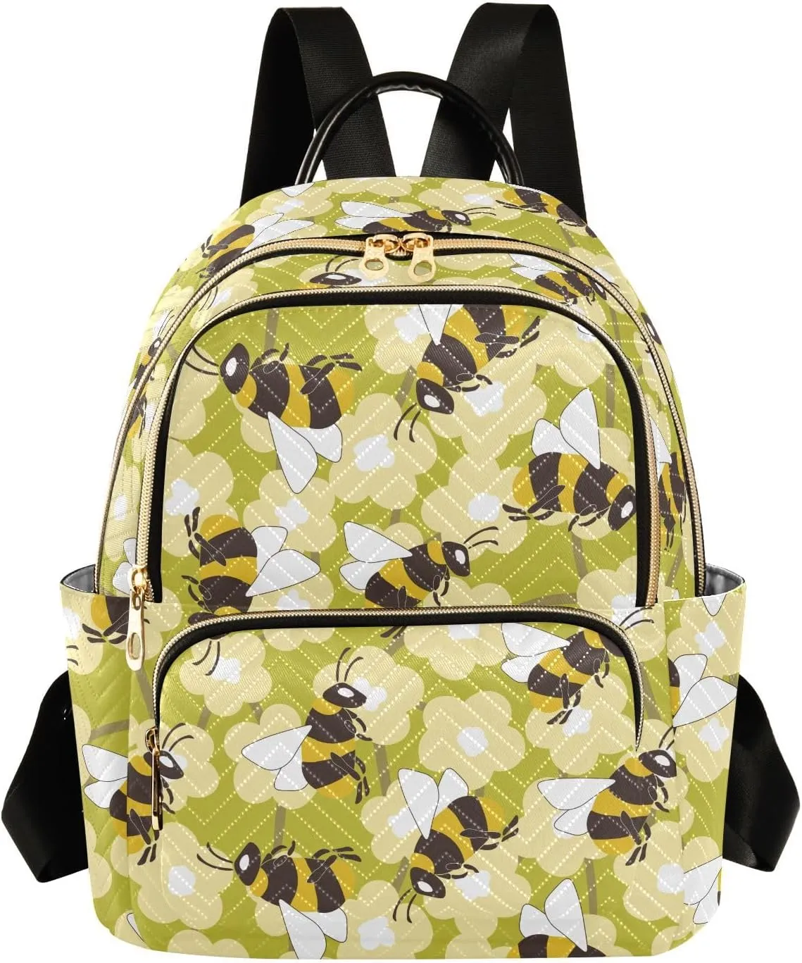 VIGTRO Women Fashion Backpack Quilted Mini Purse Colorful Bees Flowers, Lightweight Travel Casual Shoulder Backpack with Adjustable Straps Size M