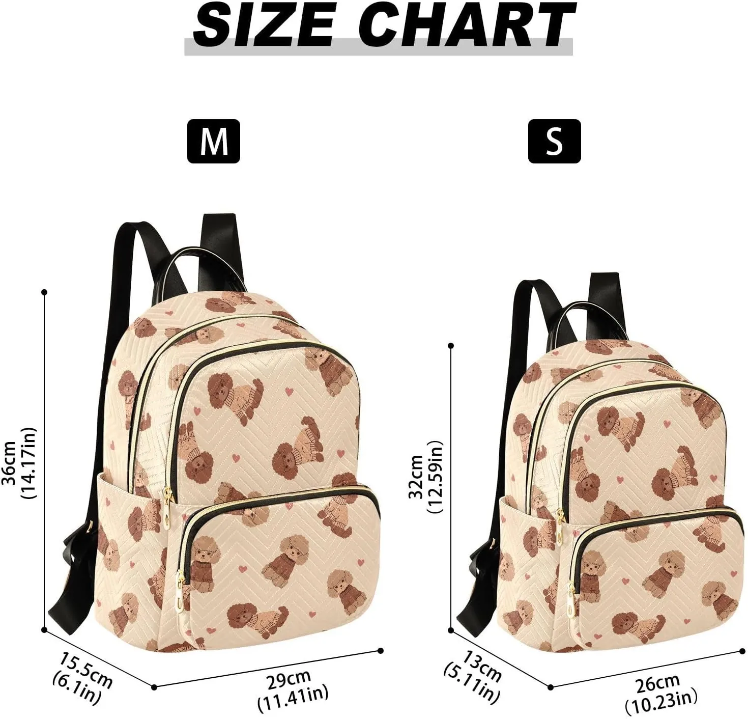 VIGTRO Women Fashion Backpack Quilted Mini Purse Cute Brown Poodle with Sweater, Lightweight Travel Casual Shoulder Backpack with Adjustable Straps Size M
