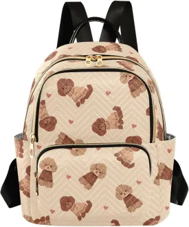 VIGTRO Women Fashion Backpack Quilted Mini Purse Cute Brown Poodle with Sweater, Lightweight Travel Casual Shoulder Backpack with Adjustable Straps Size M