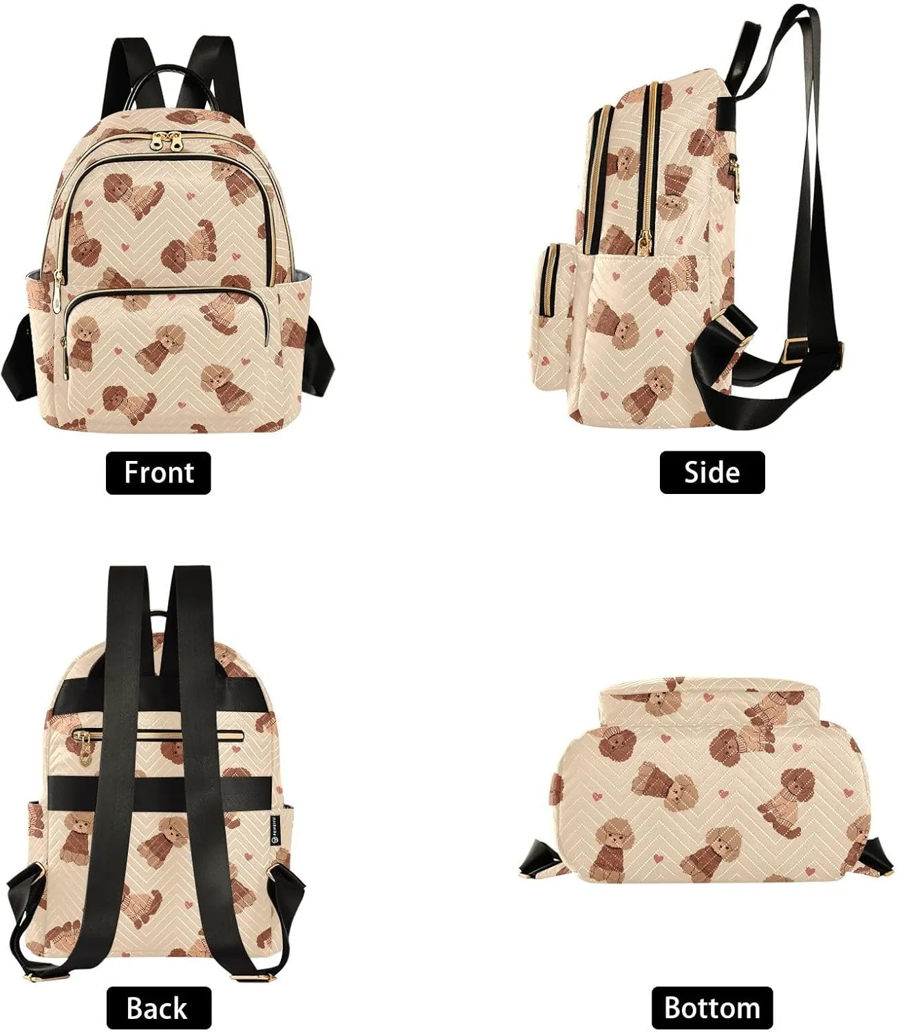 VIGTRO Women Fashion Backpack Quilted Mini Purse Cute Brown Poodle with Sweater, Lightweight Travel Casual Shoulder Backpack with Adjustable Straps Size M