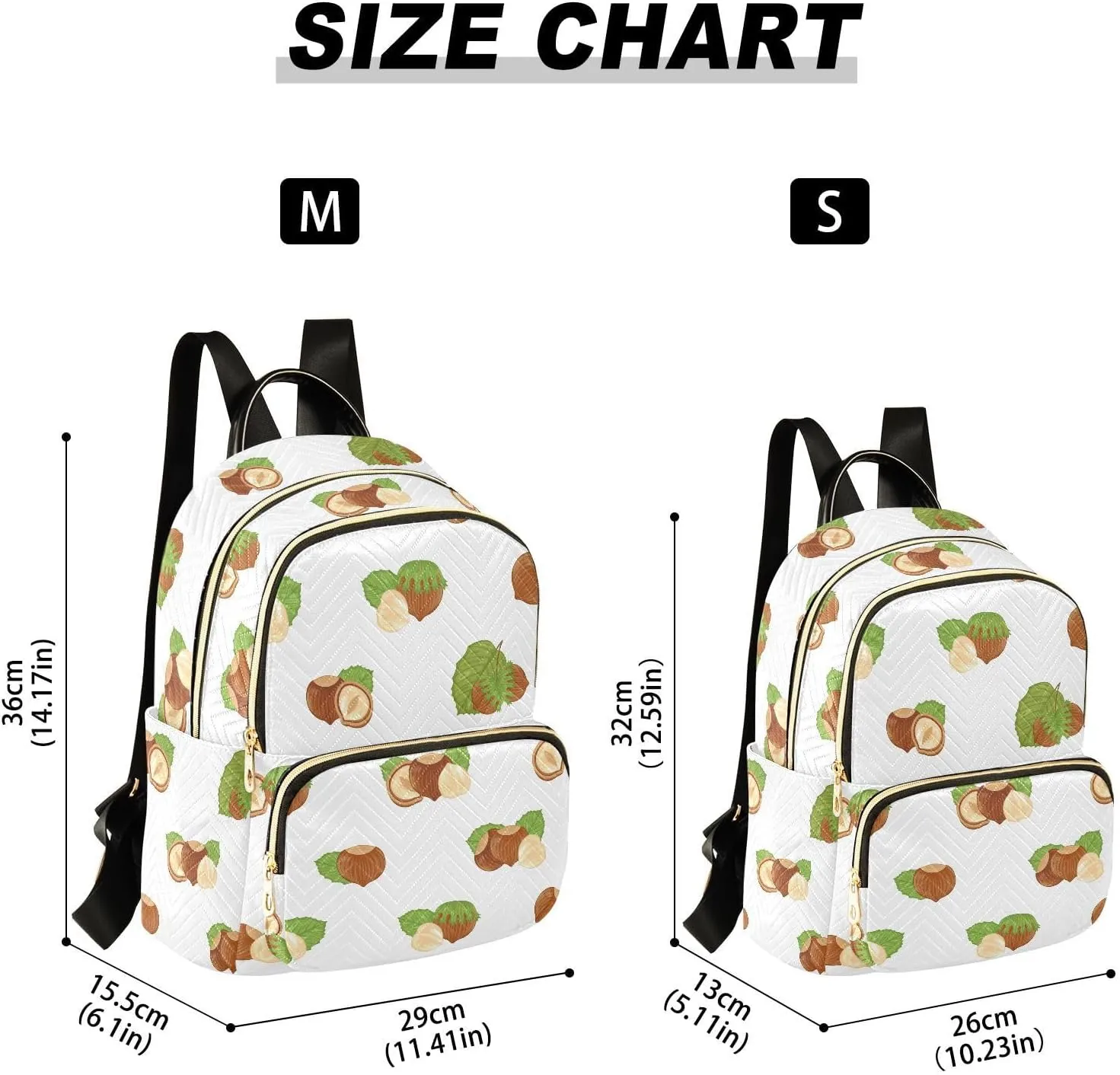 VIGTRO Women Fashion Backpack Quilted Mini Purse Forest Food Hazelnuts, Lightweight Travel Casual Shoulder Backpack with Adjustable Straps Size S