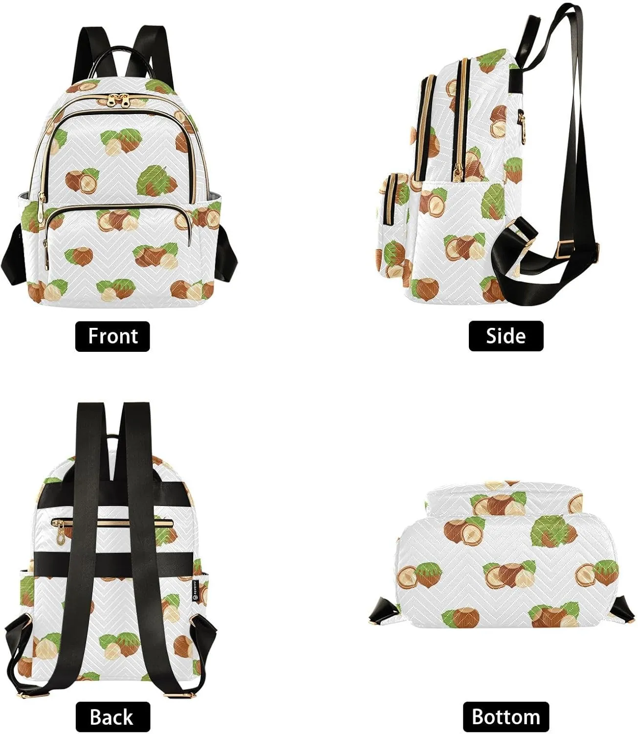 VIGTRO Women Fashion Backpack Quilted Mini Purse Forest Food Hazelnuts, Lightweight Travel Casual Shoulder Backpack with Adjustable Straps Size S