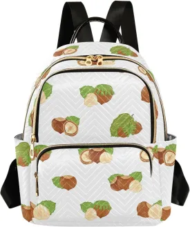 VIGTRO Women Fashion Backpack Quilted Mini Purse Forest Food Hazelnuts, Lightweight Travel Casual Shoulder Backpack with Adjustable Straps Size S