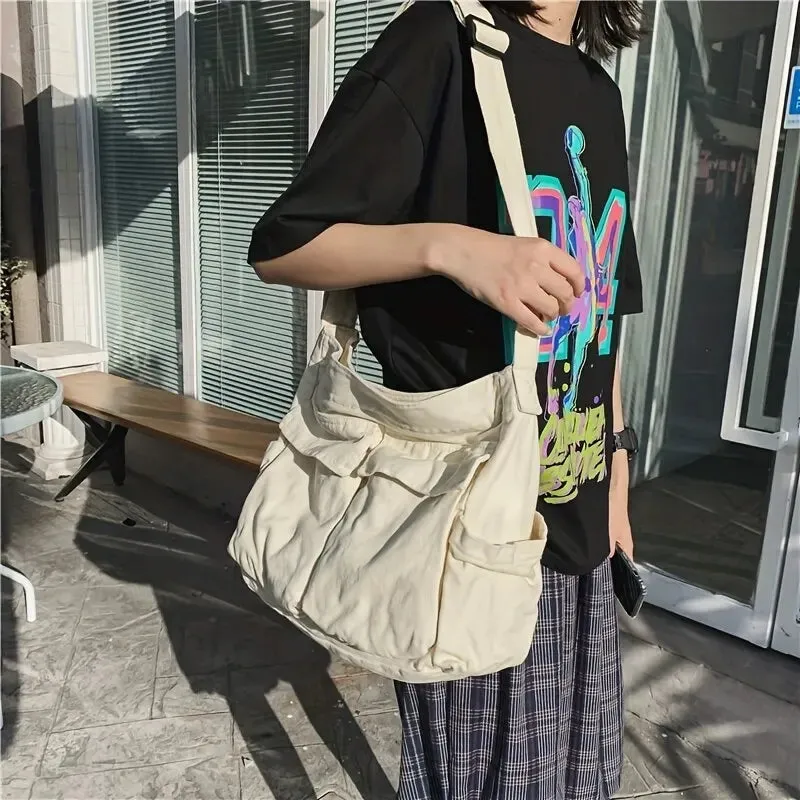 Vintage-Inspired Canvas Tote Bag for Women – Casual Shoulder Messenger Purse