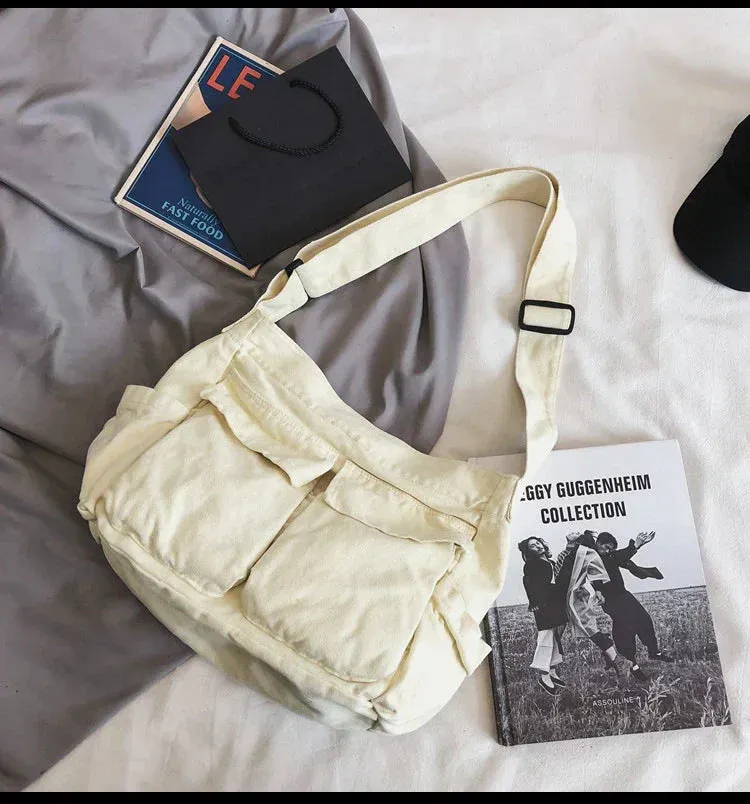 Vintage-Inspired Canvas Tote Bag for Women – Casual Shoulder Messenger Purse