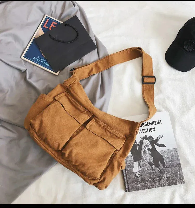 Vintage-Inspired Canvas Tote Bag for Women – Casual Shoulder Messenger Purse