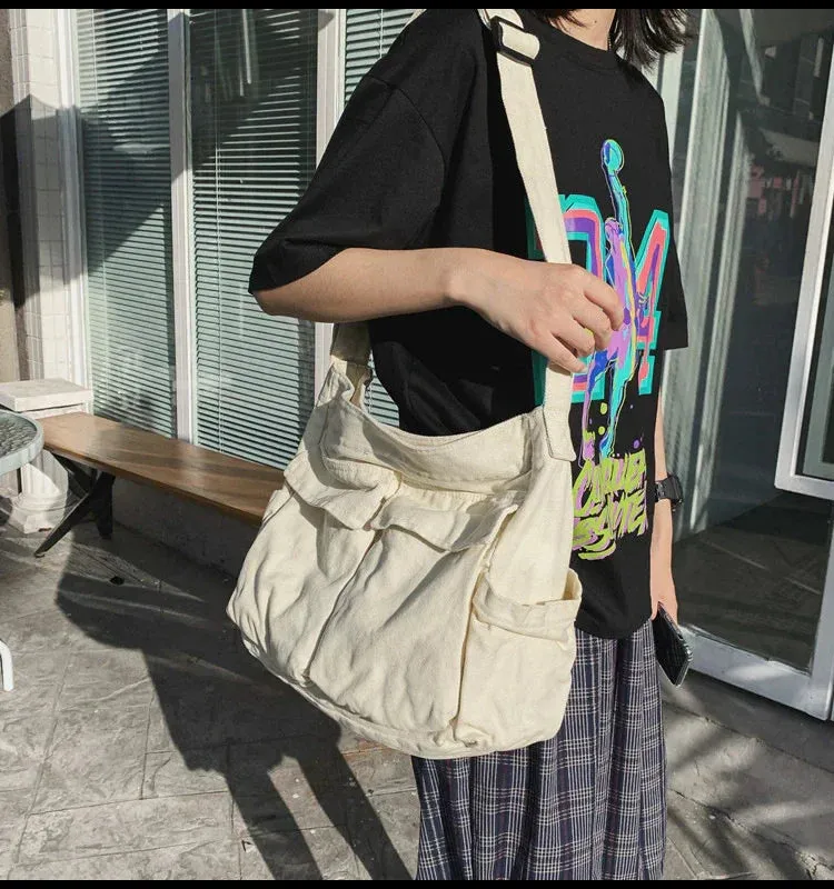 Vintage-Inspired Canvas Tote Bag for Women – Casual Shoulder Messenger Purse