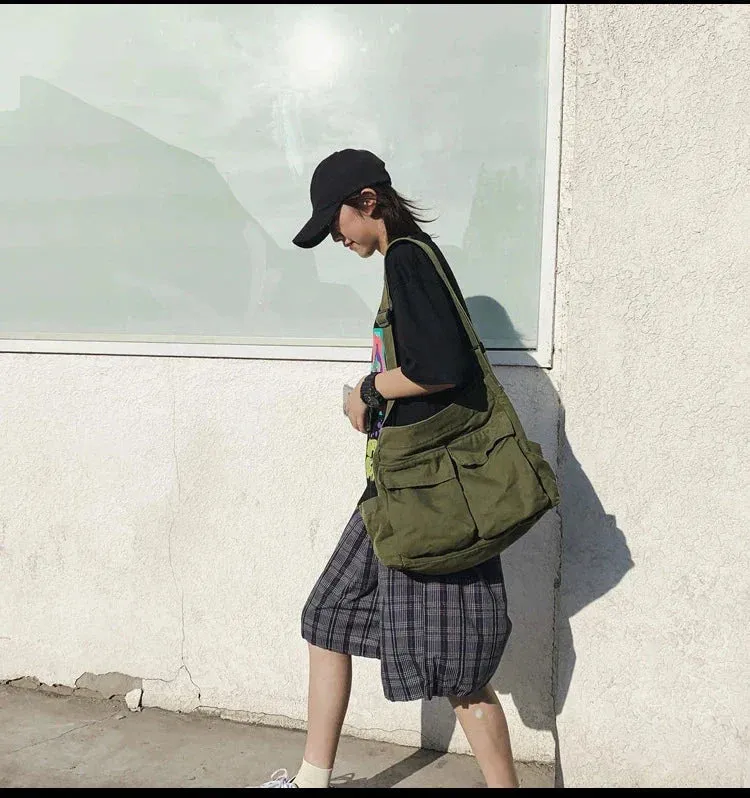 Vintage-Inspired Canvas Tote Bag for Women – Casual Shoulder Messenger Purse