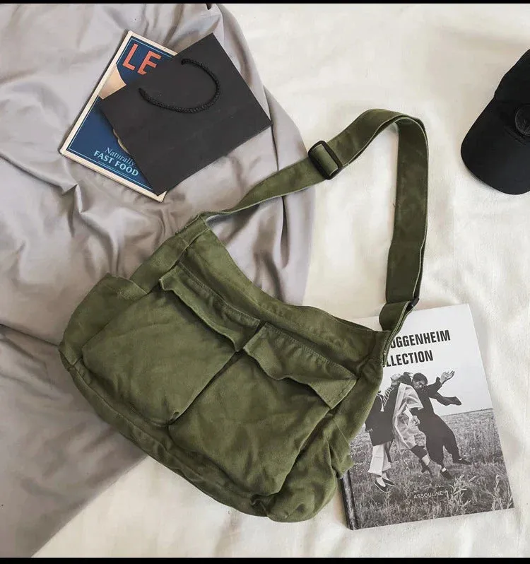 Vintage-Inspired Canvas Tote Bag for Women – Casual Shoulder Messenger Purse