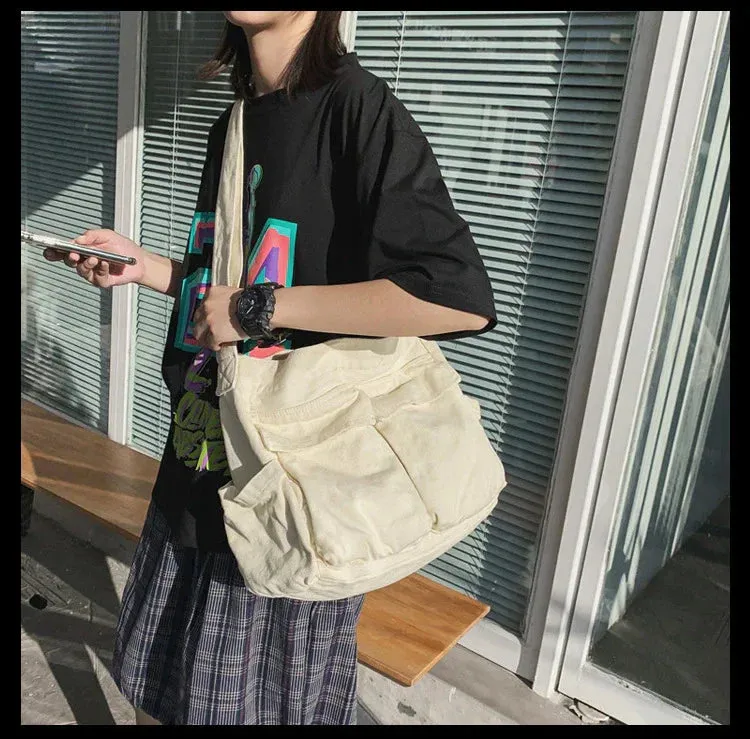 Vintage-Inspired Canvas Tote Bag for Women – Casual Shoulder Messenger Purse