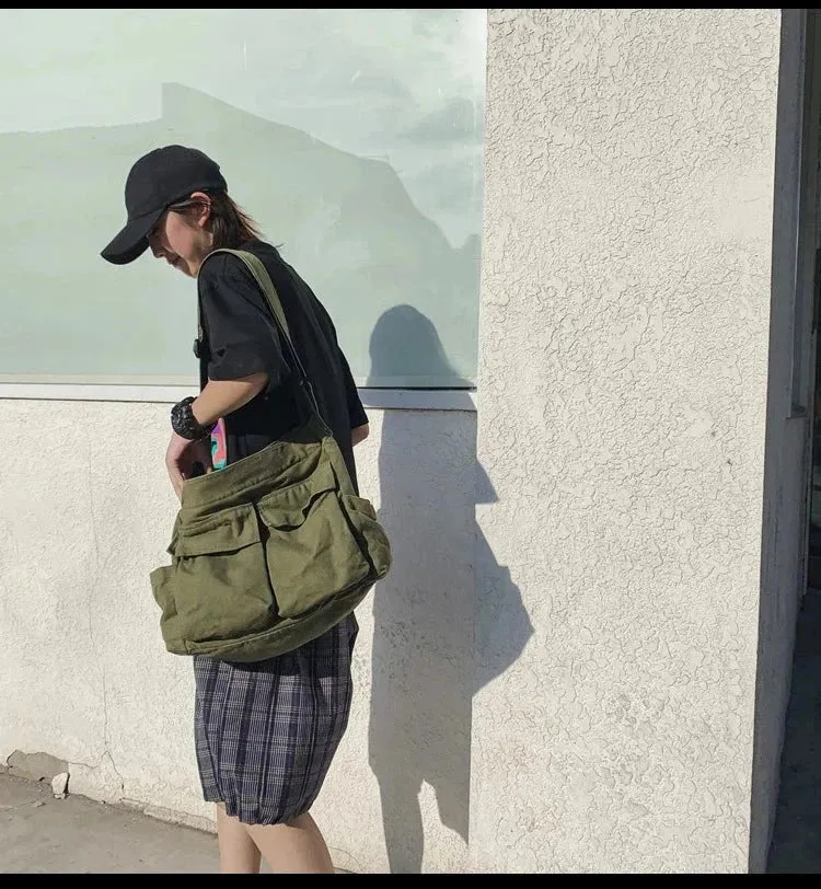 Vintage-Inspired Canvas Tote Bag for Women – Casual Shoulder Messenger Purse