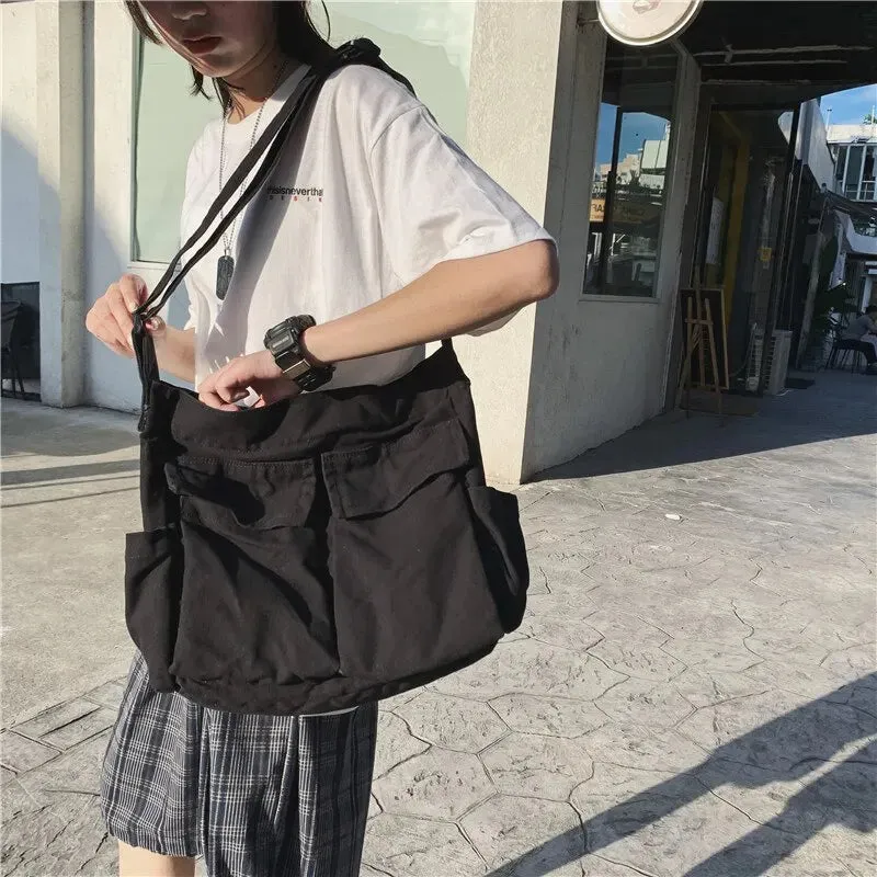 Vintage-Inspired Canvas Tote Bag for Women – Casual Shoulder Messenger Purse