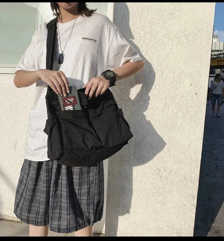 Vintage-Inspired Canvas Tote Bag for Women – Casual Shoulder Messenger Purse