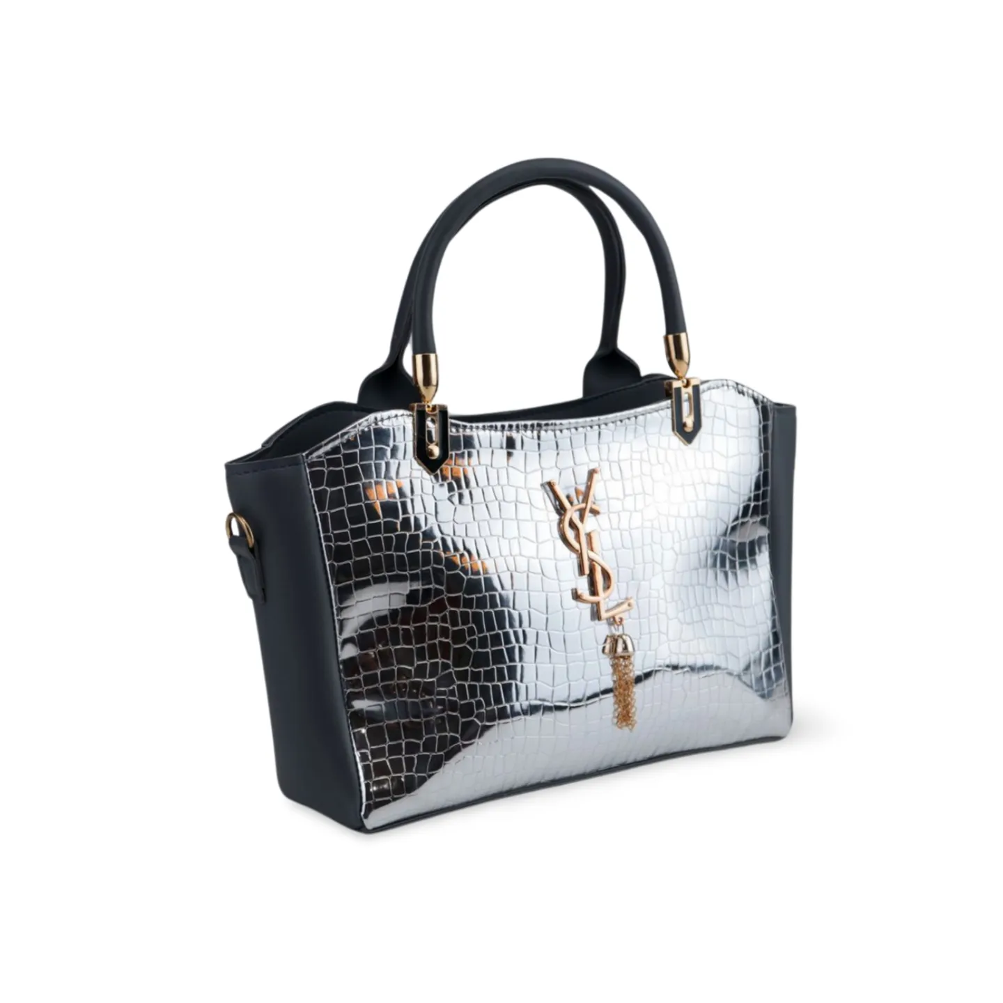 Women's Crossbody Tote Bag with Croc Skin Pattern - PU Leather - Multiple Colors