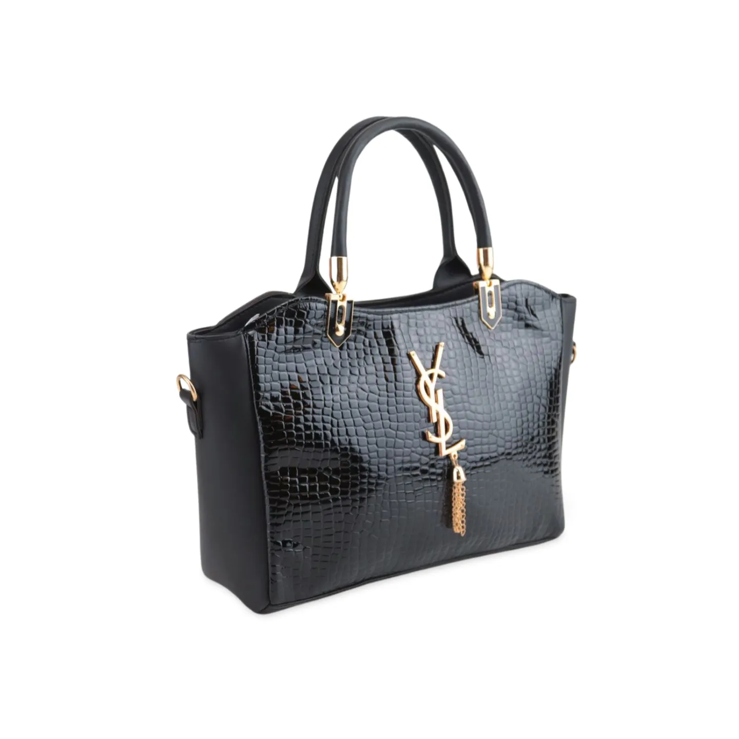 Women's Crossbody Tote Bag with Croc Skin Pattern - PU Leather - Multiple Colors