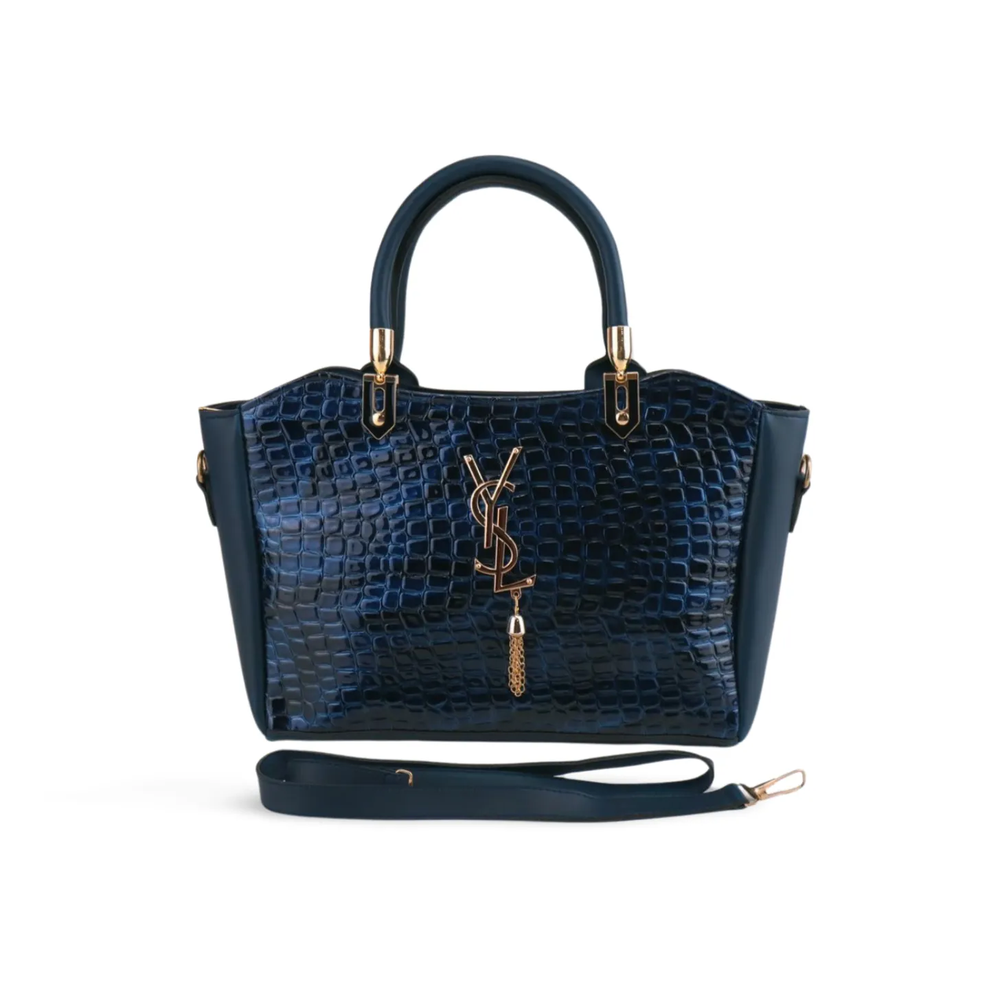 Women's Crossbody Tote Bag with Croc Skin Pattern - PU Leather - Multiple Colors