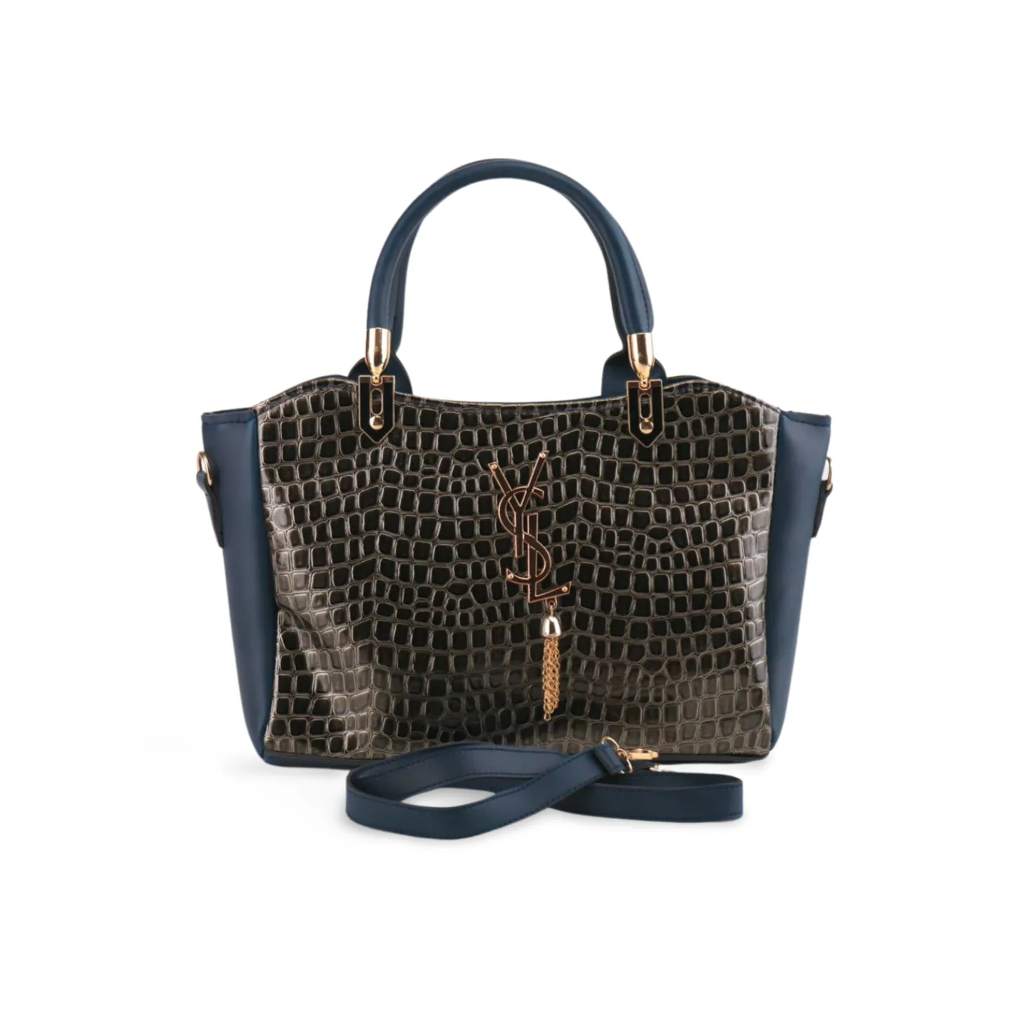 Women's Crossbody Tote Bag with Croc Skin Pattern - PU Leather - Multiple Colors