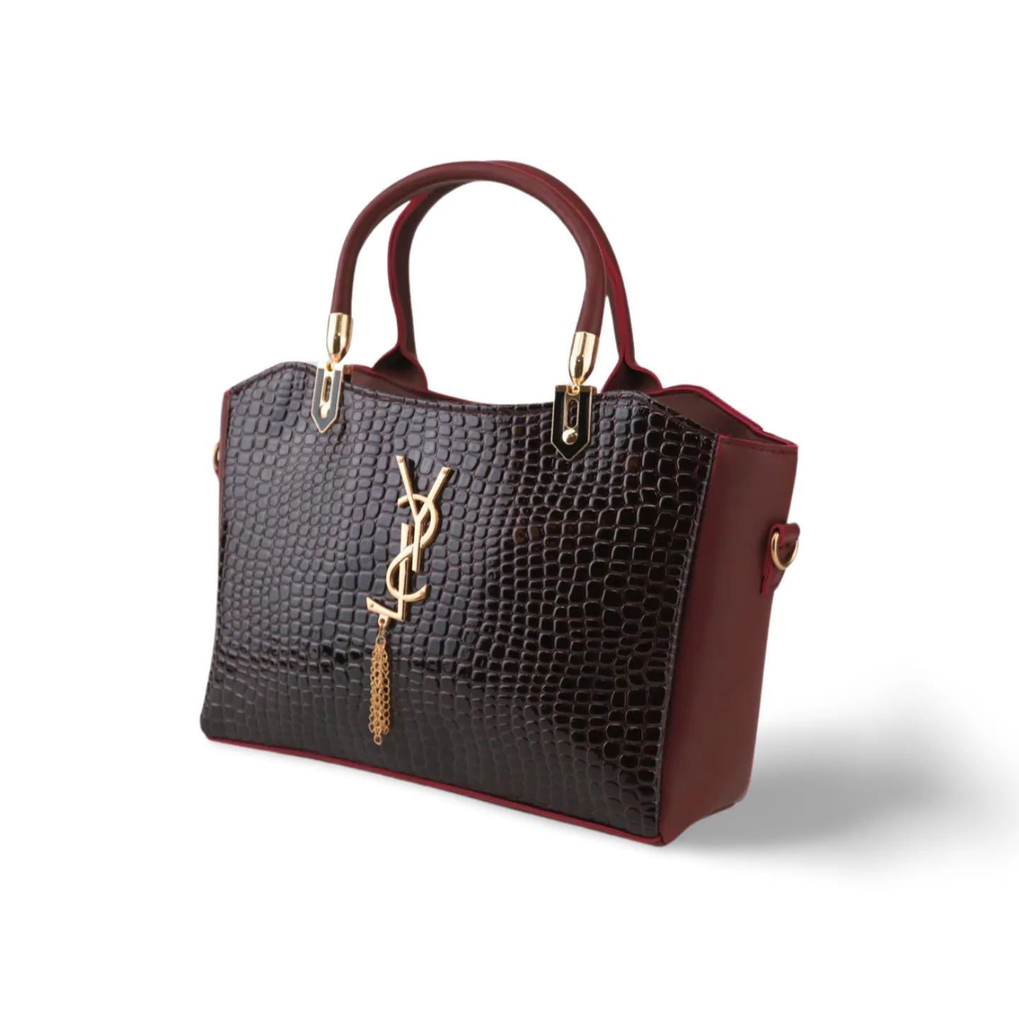 Women's Crossbody Tote Bag with Croc Skin Pattern - PU Leather - Multiple Colors