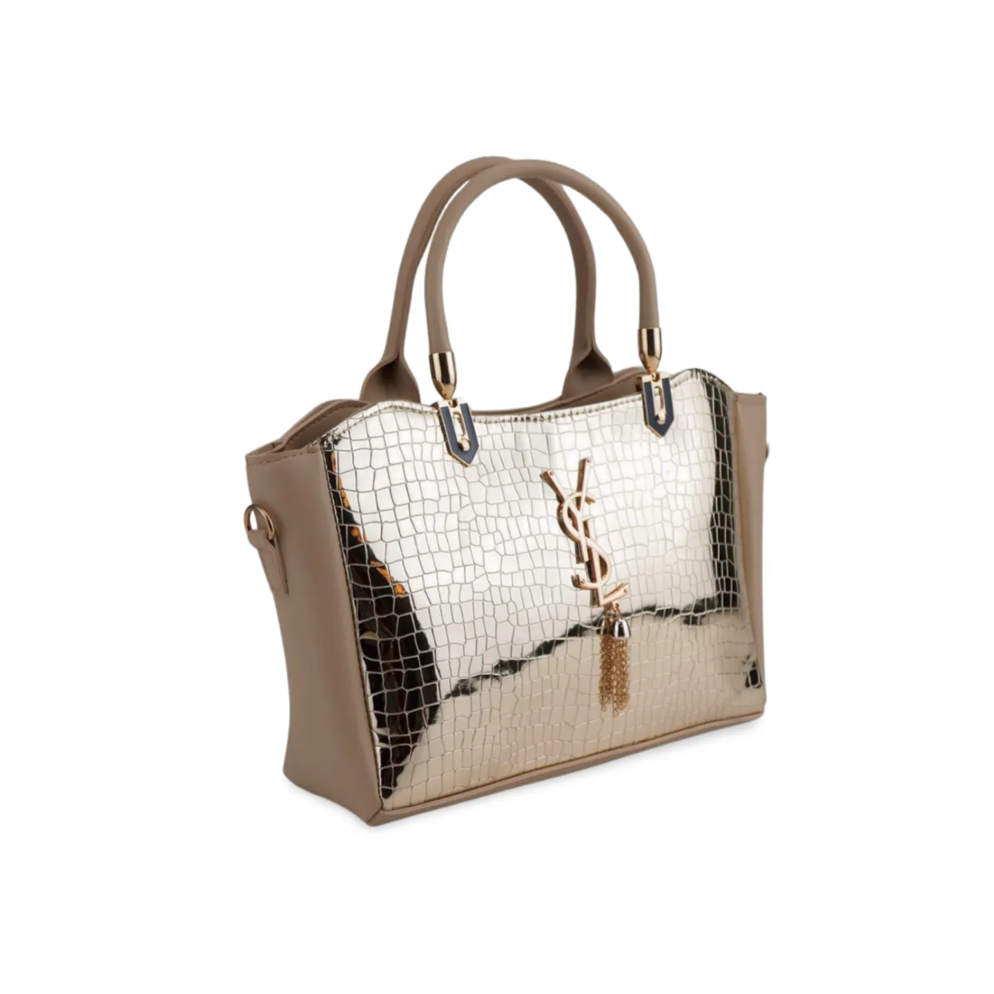 Women's Crossbody Tote Bag with Croc Skin Pattern - PU Leather - Multiple Colors