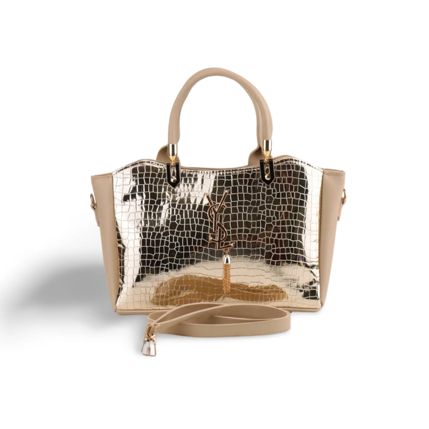 Women's Crossbody Tote Bag with Croc Skin Pattern - PU Leather - Multiple Colors