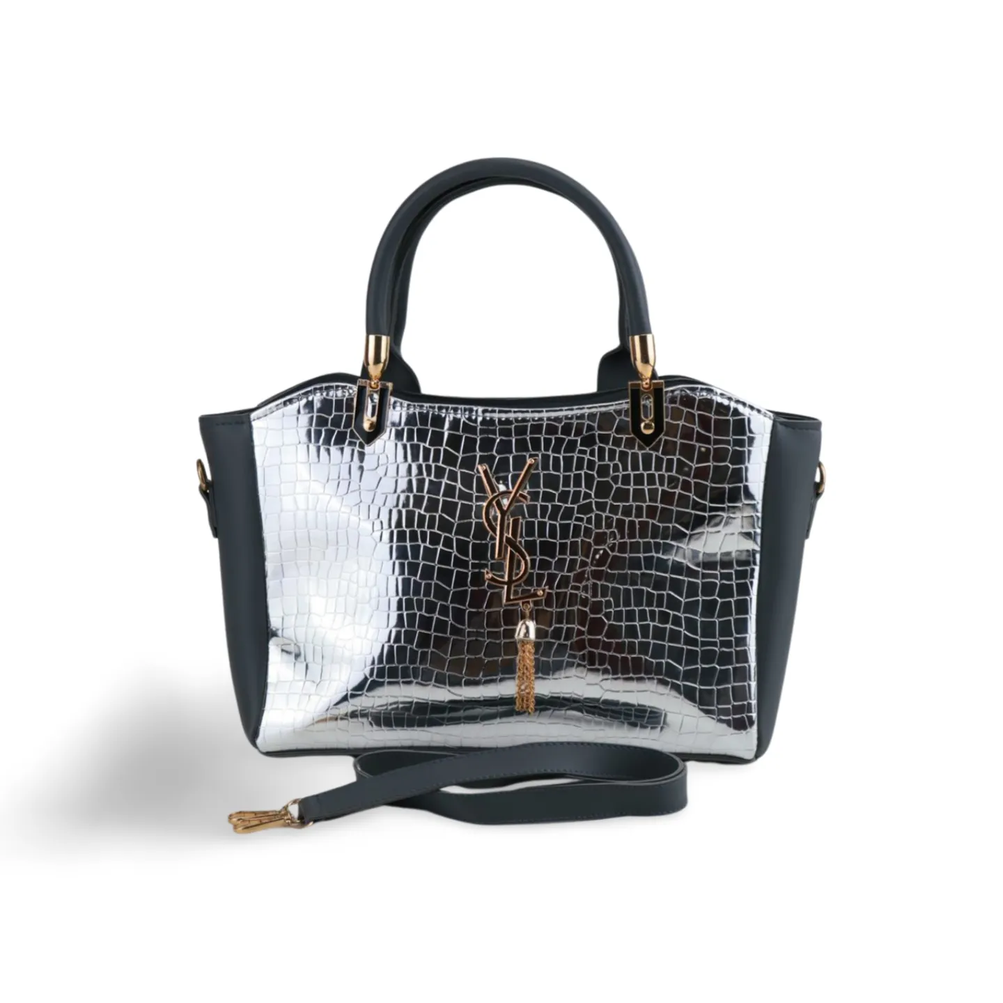 Women's Crossbody Tote Bag with Croc Skin Pattern - PU Leather - Multiple Colors