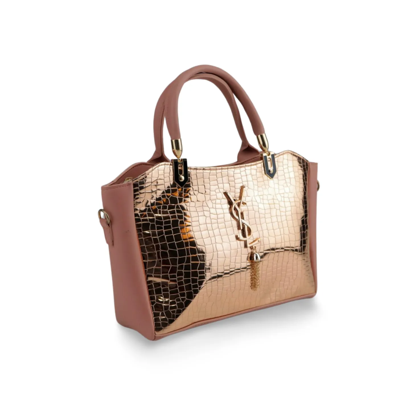 Women's Crossbody Tote Bag with Croc Skin Pattern - PU Leather - Multiple Colors