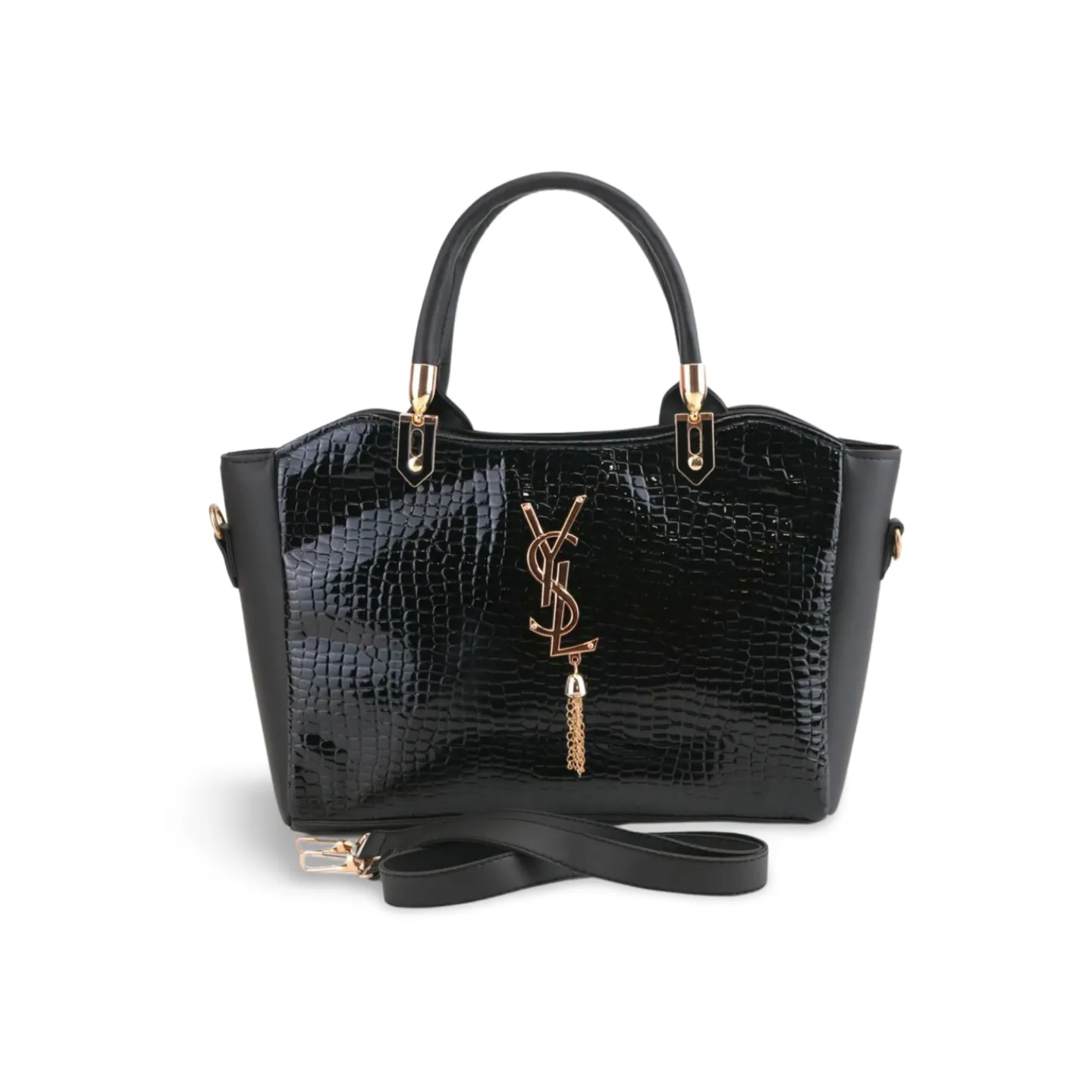 Women's Crossbody Tote Bag with Croc Skin Pattern - PU Leather - Multiple Colors