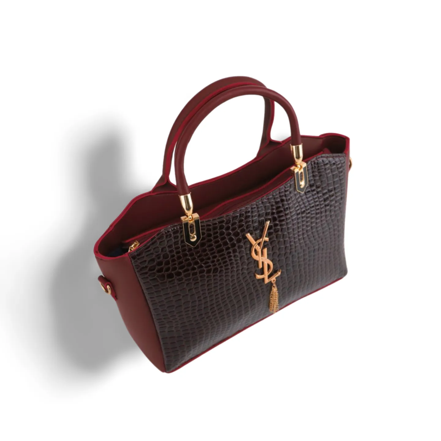 Women's Crossbody Tote Bag with Croc Skin Pattern - PU Leather - Multiple Colors
