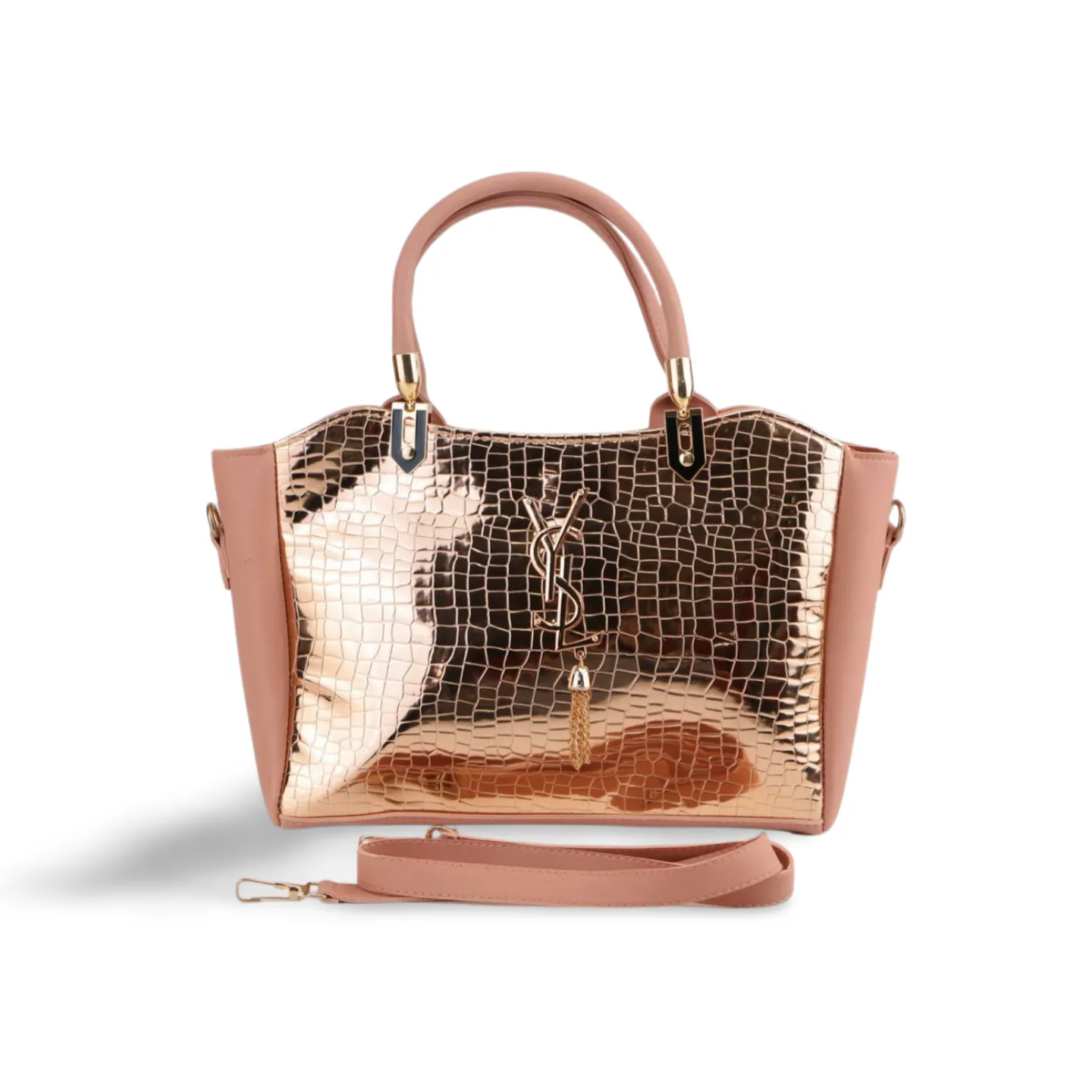Women's Crossbody Tote Bag with Croc Skin Pattern - PU Leather - Multiple Colors