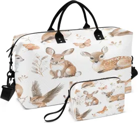 Woodland Animals Deer Travel Duffel Bags with Toiletry Bag for Travel Gym Yoga Weekender Bag