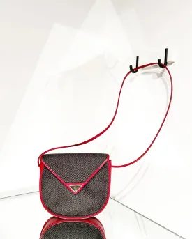 YVES SAINT LAURENT Vintage Red Leather Woven Coated Canvas Crossbody Bag YVES SAINT LAURENT Vintage Red Leather Woven Coated Canvas Crossbody Bag